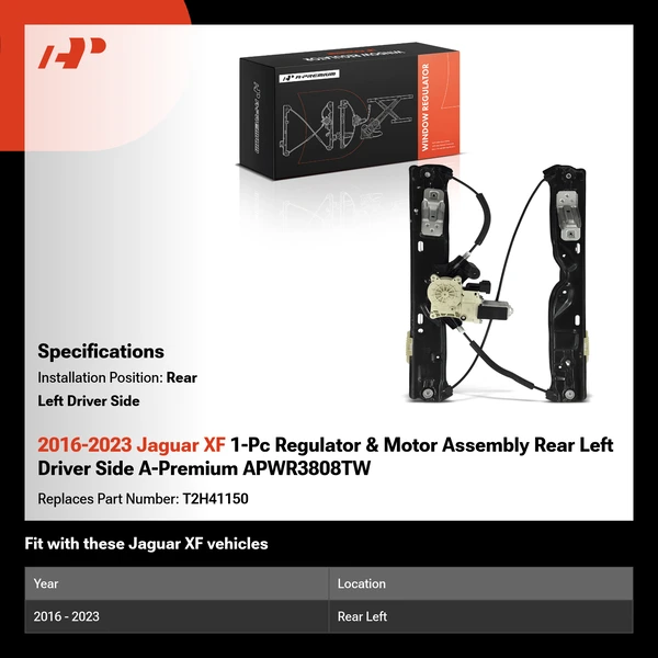2016-2023 Jaguar XF 1-Pc Regulator & Motor Assembly Rear Left Driver Side A-Premium APWR3808TW