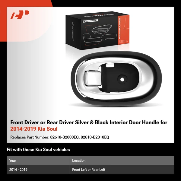 Front Driver or Rear Driver Silver & Black Interior Door Handle for 2014-2019 Kia Soul