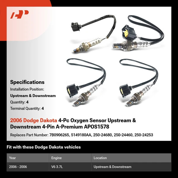 2006 Dodge Dakota 4-Pc Oxygen Sensor Upstream & Downstream 4-Pin A-Premium APOS1578