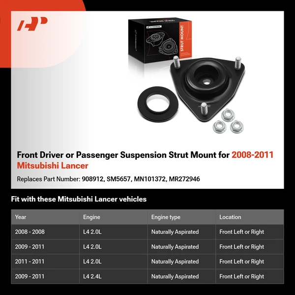 Front Driver or Passenger Suspension Strut Mount for 2008-2011 Mitsubishi Lancer