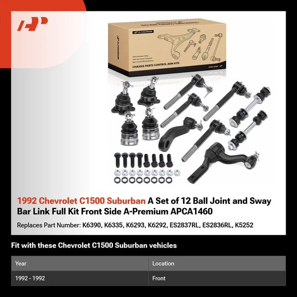 1992 Chevrolet C1500 Suburban A Set of 12 Ball Joint and Sway Bar Link Full Kit Front Side A-Premium APCA1460