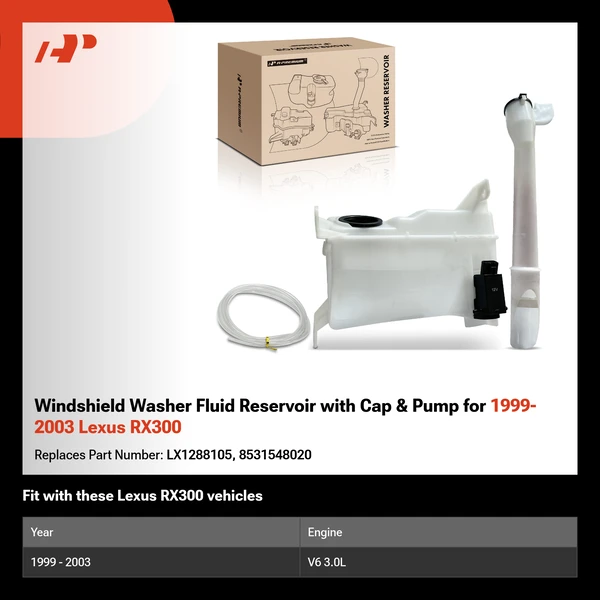 Windshield Washer Fluid Reservoir with Cap & Pump for 1999-2003 Lexus RX300