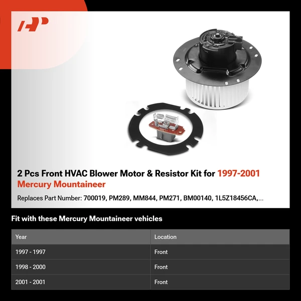 2 Pcs Front HVAC Blower Motor & Resistor Kit for 1997-2001 Mercury Mountaineer