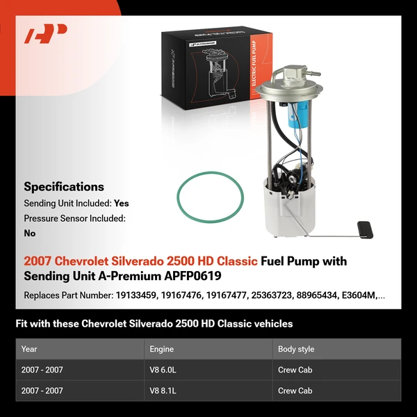 2007 Chevrolet Silverado 2500 HD Classic Fuel Pump with Sending Unit A-Premium APFP0619
