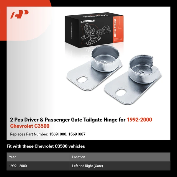 2 Pcs Driver & Passenger Gate Tailgate Hinge for 1992-2000 Chevrolet C3500