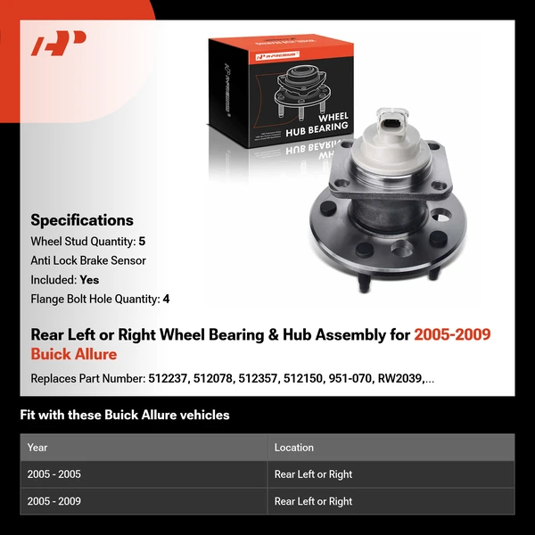 Rear Left or Right Wheel Bearing & Hub Assembly for 2005-2009 Buick Allure