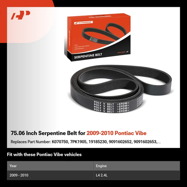 75.06 Inch Serpentine Belt for 2009-2010 Pontiac Vibe