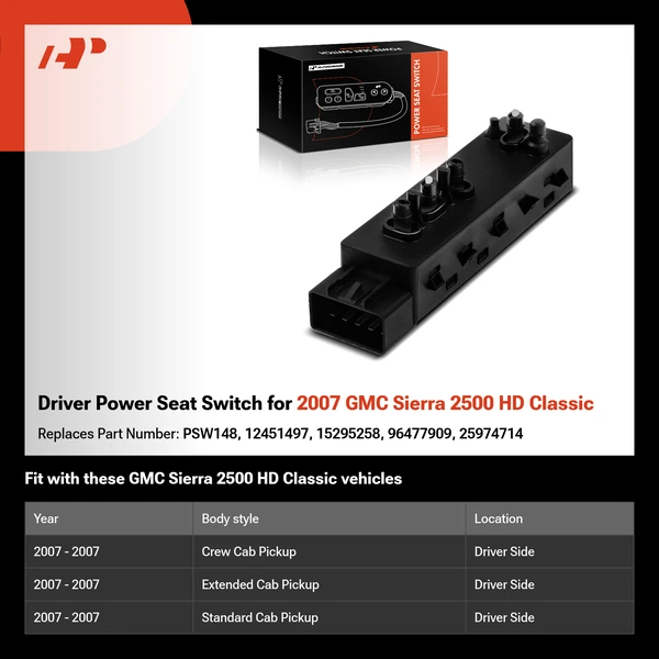 Driver Power Seat Switch for 2007 GMC Sierra 2500 HD Classic
