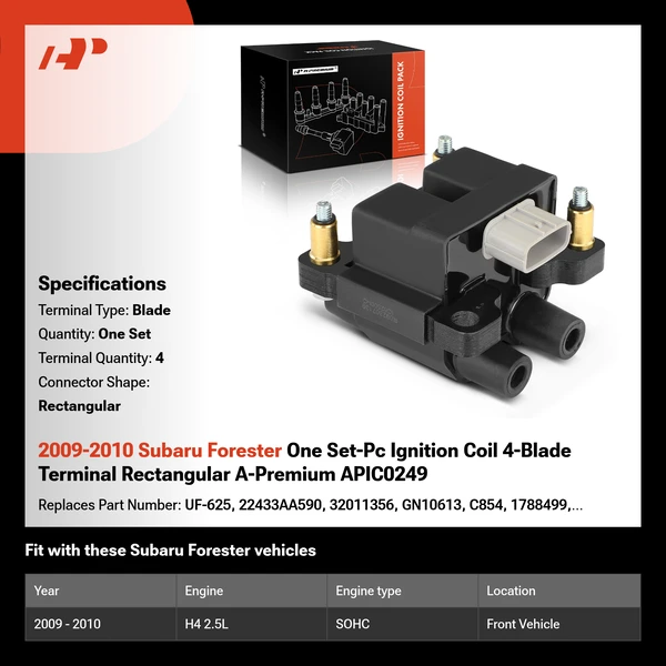 2009-2010 Subaru Forester One Set-Pc Ignition Coil 4-Blade Terminal Rectangular A-Premium APIC0249