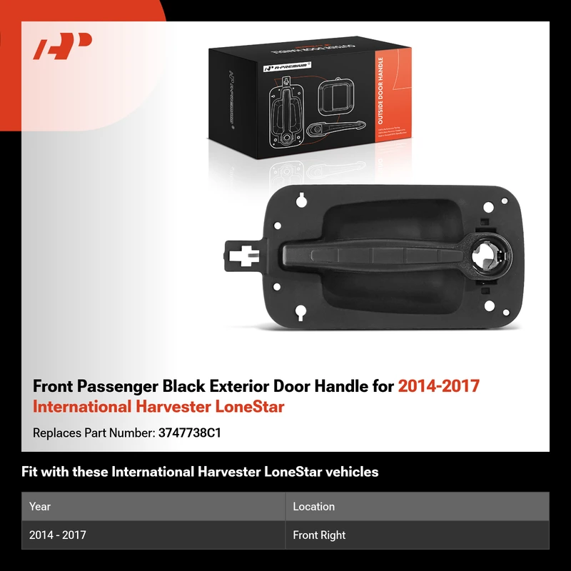 Front Passenger Black Exterior Door Handle for 2014-2017 International Harvester LoneStar