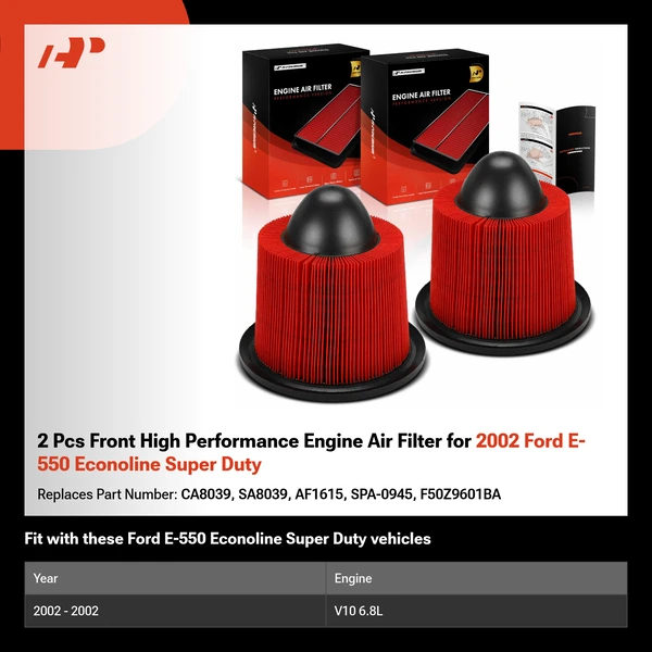 2 Pcs Front High Performance Engine Air Filter for 2002 Ford E-550 Econoline Super Duty