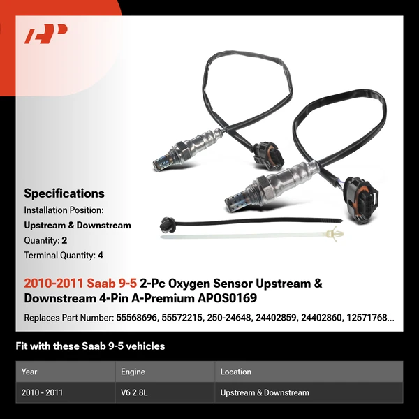 2010-2011 Saab 9-5 2-Pc Oxygen Sensor Upstream & Downstream 4-Pin A-Premium APOS0169