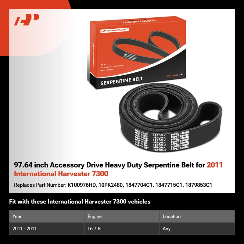 97.64 inch Accessory Drive Heavy Duty Serpentine Belt for 2011 International Harvester 7300