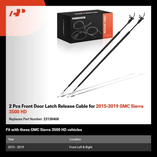 2 Pcs Front Door Latch Release Cable for 2015-2019 GMC Sierra 3500 HD