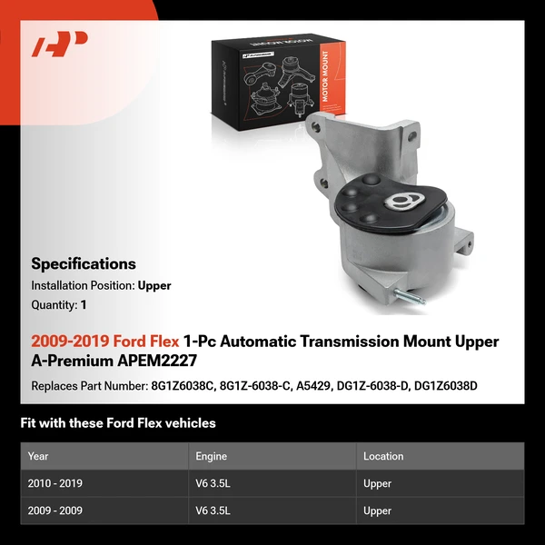 2009-2019 Ford Flex 1-Pc Automatic Transmission Mount Upper A-Premium APEM2227