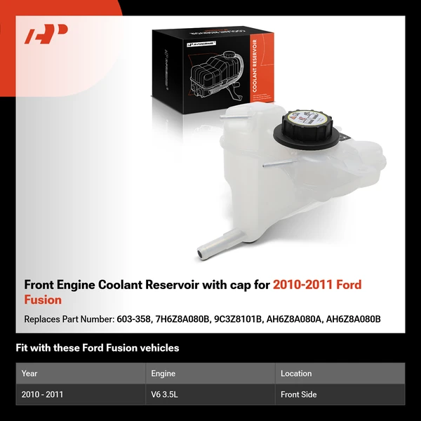 Front Engine Coolant Reservoir with cap for 2010-2011 Ford Fusion