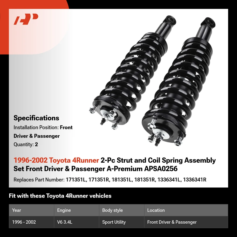 1996-2002 Toyota 4Runner 2-Pc Strut and Coil Spring Assembly Set Front Driver & Passenger A-Premium APSA0256
