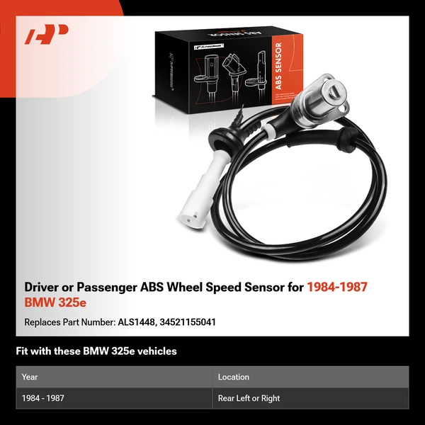 Driver or Passenger ABS Wheel Speed Sensor for 1984-1987 BMW 325e