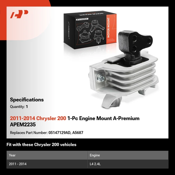 2011-2014 Chrysler 200 1-Pc Engine Mount A-Premium APEM2235