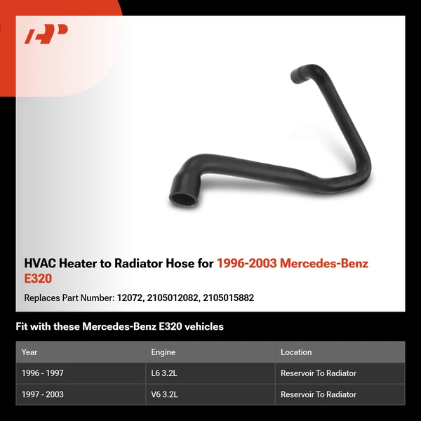 HVAC Heater to Radiator Hose for 1996-2003 Mercedes-Benz E320
