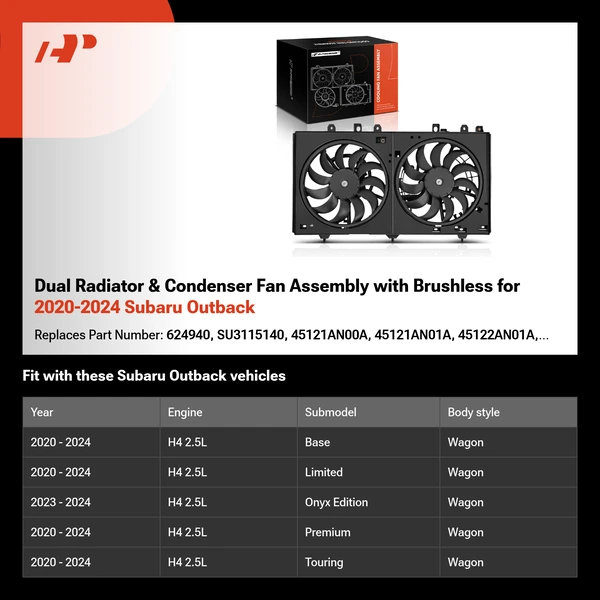 Dual Radiator & Condenser Fan Assembly with Brushless for 2020-2024 Subaru Outback