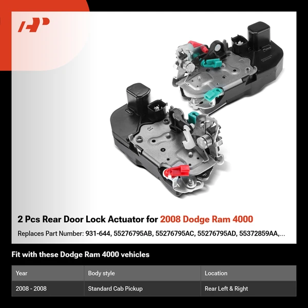 2 Pcs Rear Door Lock Actuator for 2008 Dodge Ram 4000