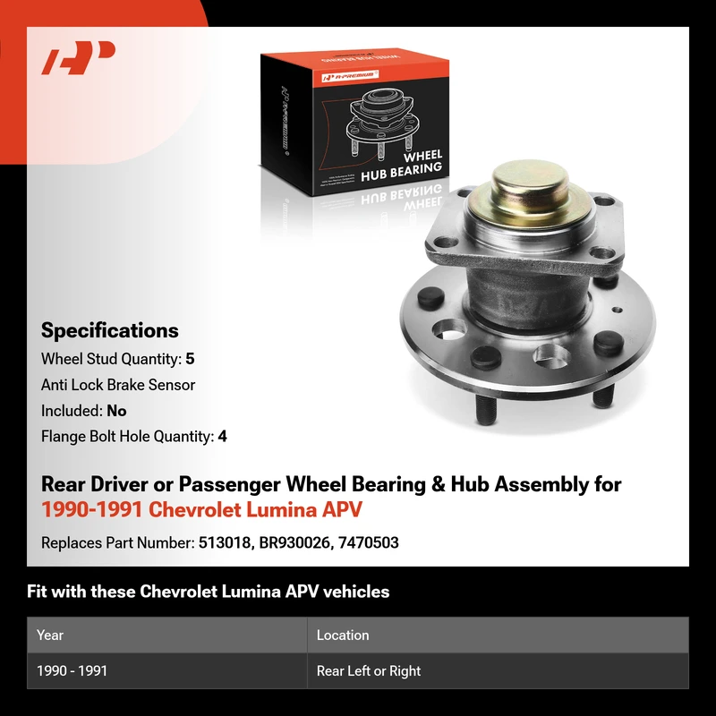 Rear Driver or Passenger Wheel Bearing & Hub Assembly for 1990-1991 Chevrolet Lumina APV