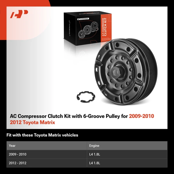 AC Compressor Clutch Kit with 6-Groove Pulley for 2009-2010 2012 Toyota Matrix