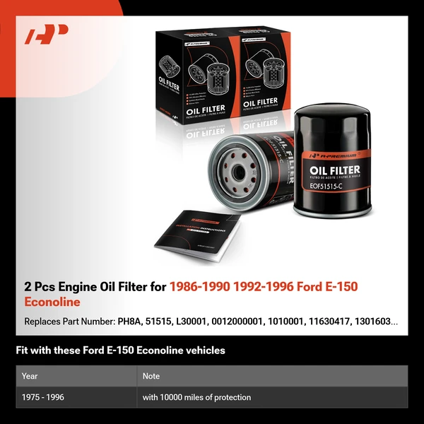 2 Pcs Engine Oil Filter for 1986-1990 1992-1996 Ford E-150 Econoline