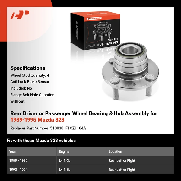 Rear Driver or Passenger Wheel Bearing & Hub Assembly for 1989-1995 Mazda 323