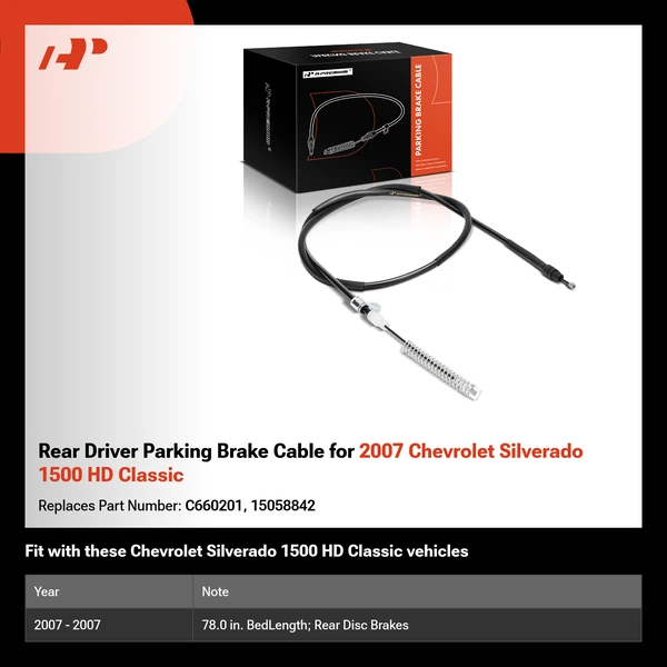Rear Driver Parking Brake Cable for 2007 Chevrolet Silverado 1500 HD Classic