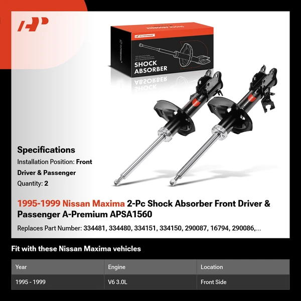 1995-1999 Nissan Maxima 2-Pc Shock Absorber Front Driver & Passenger A-Premium APSA1560