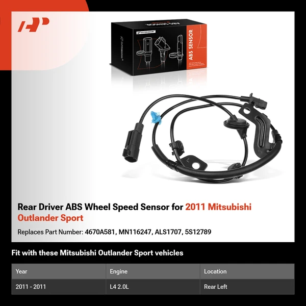 Rear Driver ABS Wheel Speed Sensor for 2011 Mitsubishi Outlander Sport