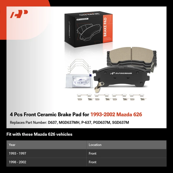 4 Pcs Front Ceramic Brake Pad for 1993-2002 Mazda 626