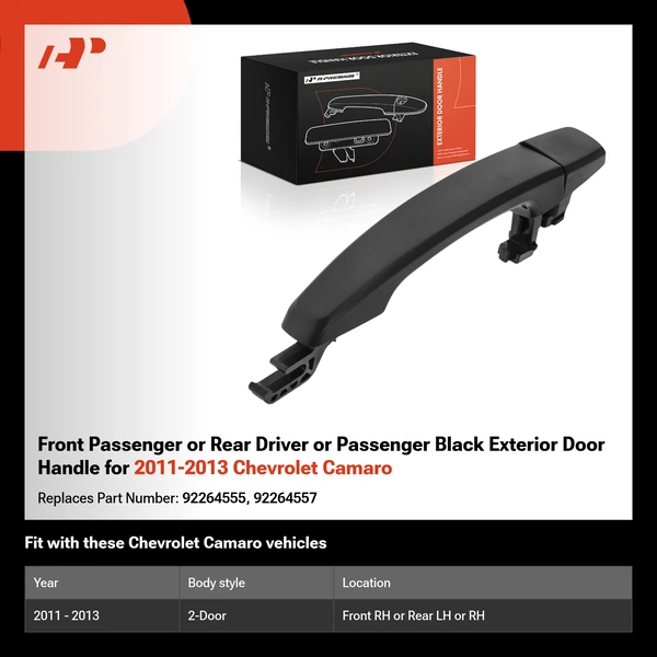 Front Passenger or Rear Driver or Passenger Black Exterior Door Handle for 2011-2013 Chevrolet Camaro