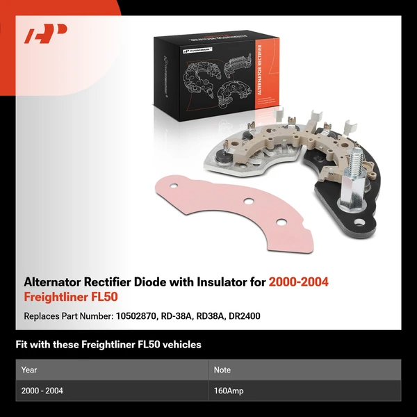 Alternator Rectifier Diode with Insulator for 2000-2004 Freightliner FL50