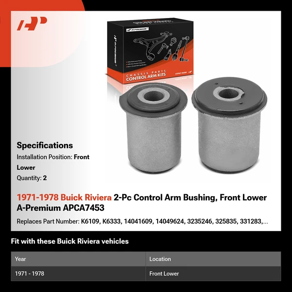 1971-1978 Buick Riviera 2-Pc Control Arm Bushing, Front Lower A-Premium APCA7453