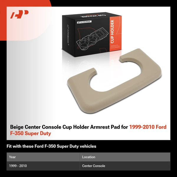 Beige Center Console Cup Holder Armrest Pad for 1999-2010 Ford F-350 Super Duty