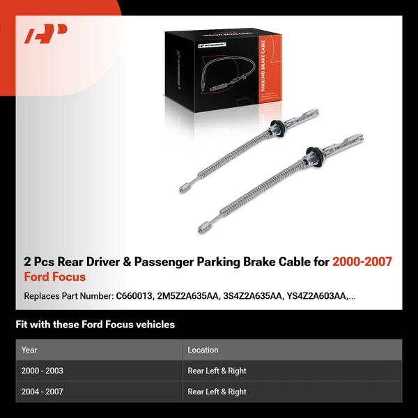 2 Pcs Rear Driver & Passenger Parking Brake Cable for 2000-2007 Ford Focus