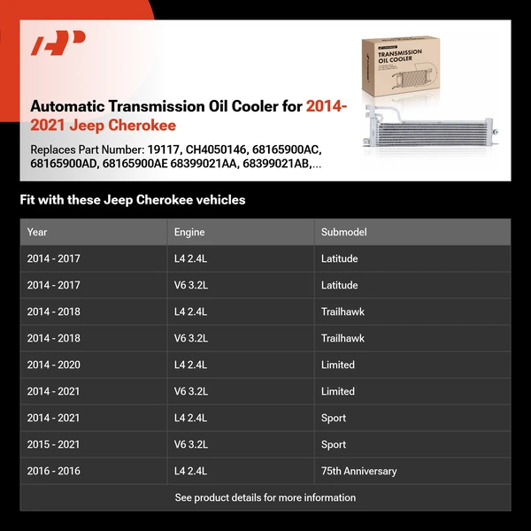 Automatic Transmission Oil Cooler for 2014-2021 Jeep Cherokee