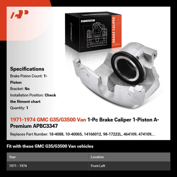1971-1974 GMC G35/G3500 Van 1-Pc Brake Caliper 1-Piston A-Premium APBC3347