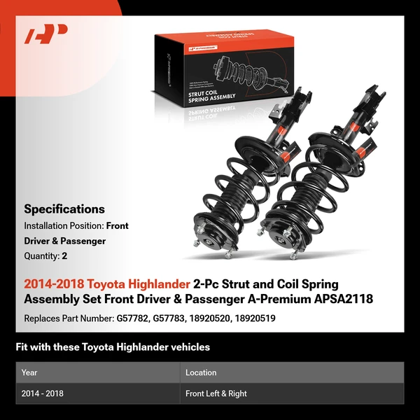 2014-2018 Toyota Highlander 2-Pc Strut and Coil Spring Assembly Set Front Driver & Passenger A-Premium APSA2118