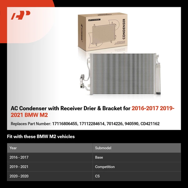 AC Condenser with Receiver Drier & Bracket for 2016-2017 2019-2021 BMW M2