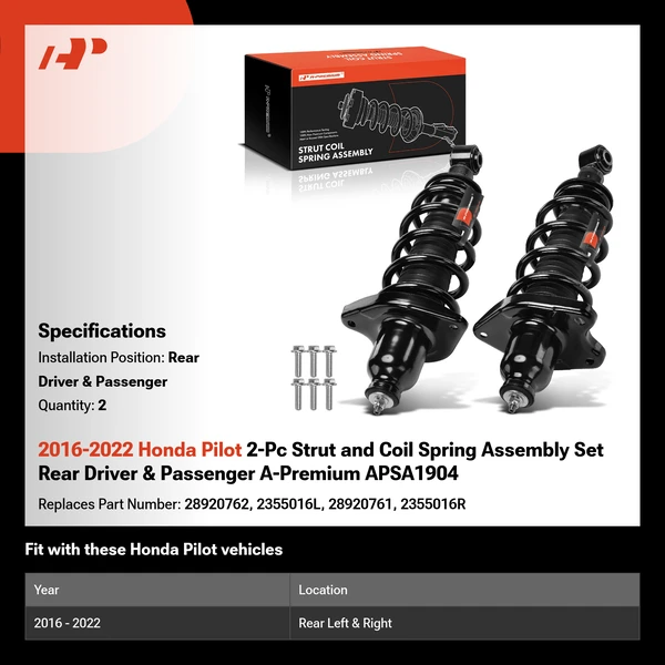 2016-2022 Honda Pilot 2-Pc Strut and Coil Spring Assembly Set Rear Driver & Passenger A-Premium APSA1904