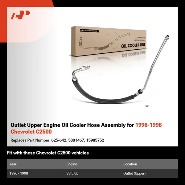 Outlet Upper Engine Oil Cooler Hose Assembly for 1996-1998 Chevrolet C2500