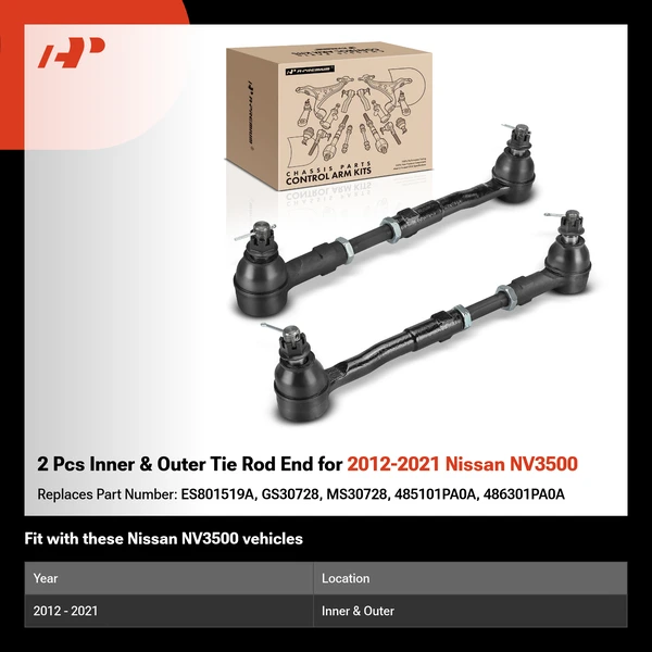 2 Pcs Inner & Outer Tie Rod End for 2012-2021 Nissan NV3500