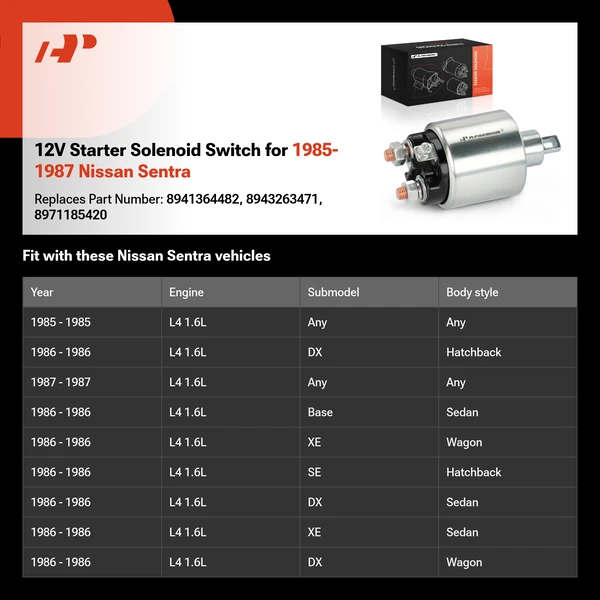 12V Starter Solenoid Switch for 1985-1987 Nissan Sentra