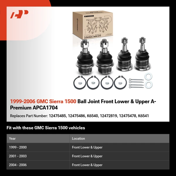 1999-2006 GMC Sierra 1500 Ball Joint Front Lower & Upper A-Premium APCA1704