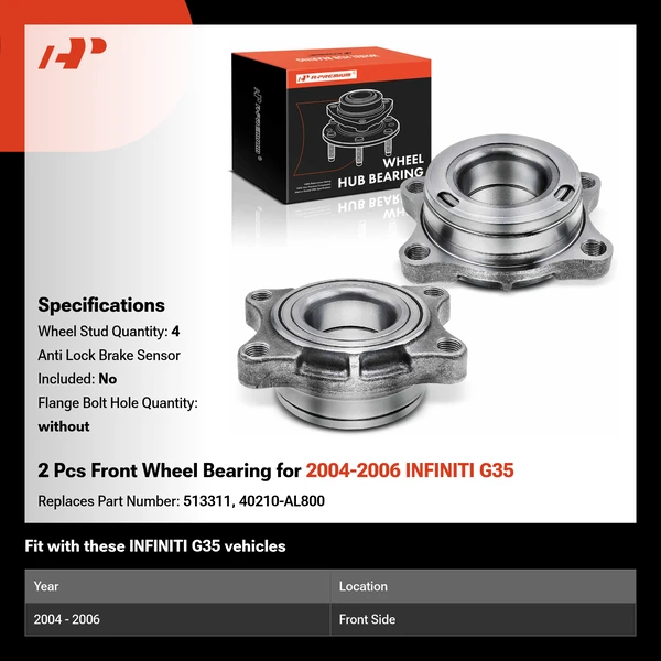 2 Pcs Front Wheel Bearing for 2004-2006 INFINITI G35