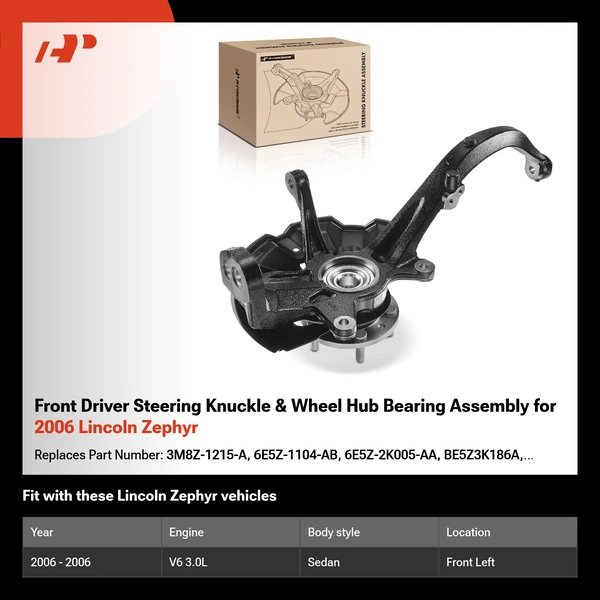 Front Driver Steering Knuckle & Wheel Hub Bearing Assembly for 2006 Lincoln Zephyr